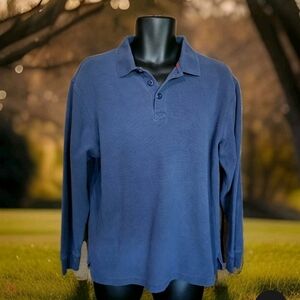 Vtg LL Bean Shirt Mens M Reg Blue Traditional Fit Polo Long Sleeve Pullover EUC